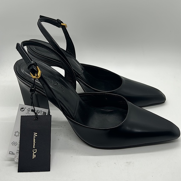Massimo Dutti NWT Black Leather Pointed Toe Block Heels Sandals Shoes *Sz 5*🔥🔥 - Picture 3 of 7